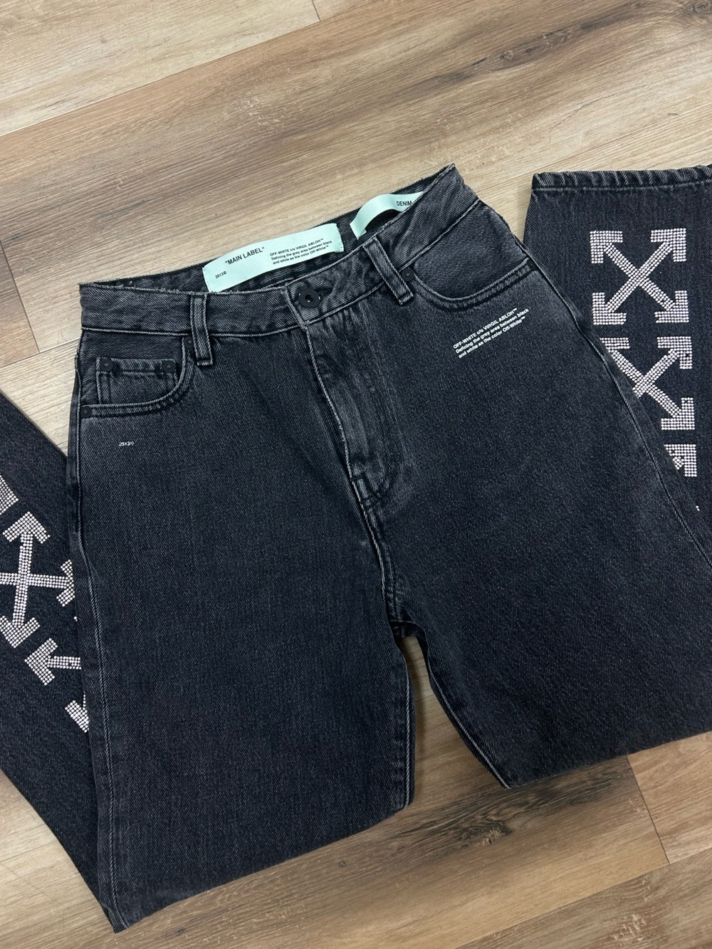 Off-White denim jeans Signature Arrow Rhinestone logo